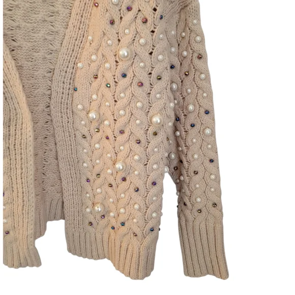 Bibi Boutique Brand Twisted Knit Open Cardigan With Pearls M - Picture 4 of 12